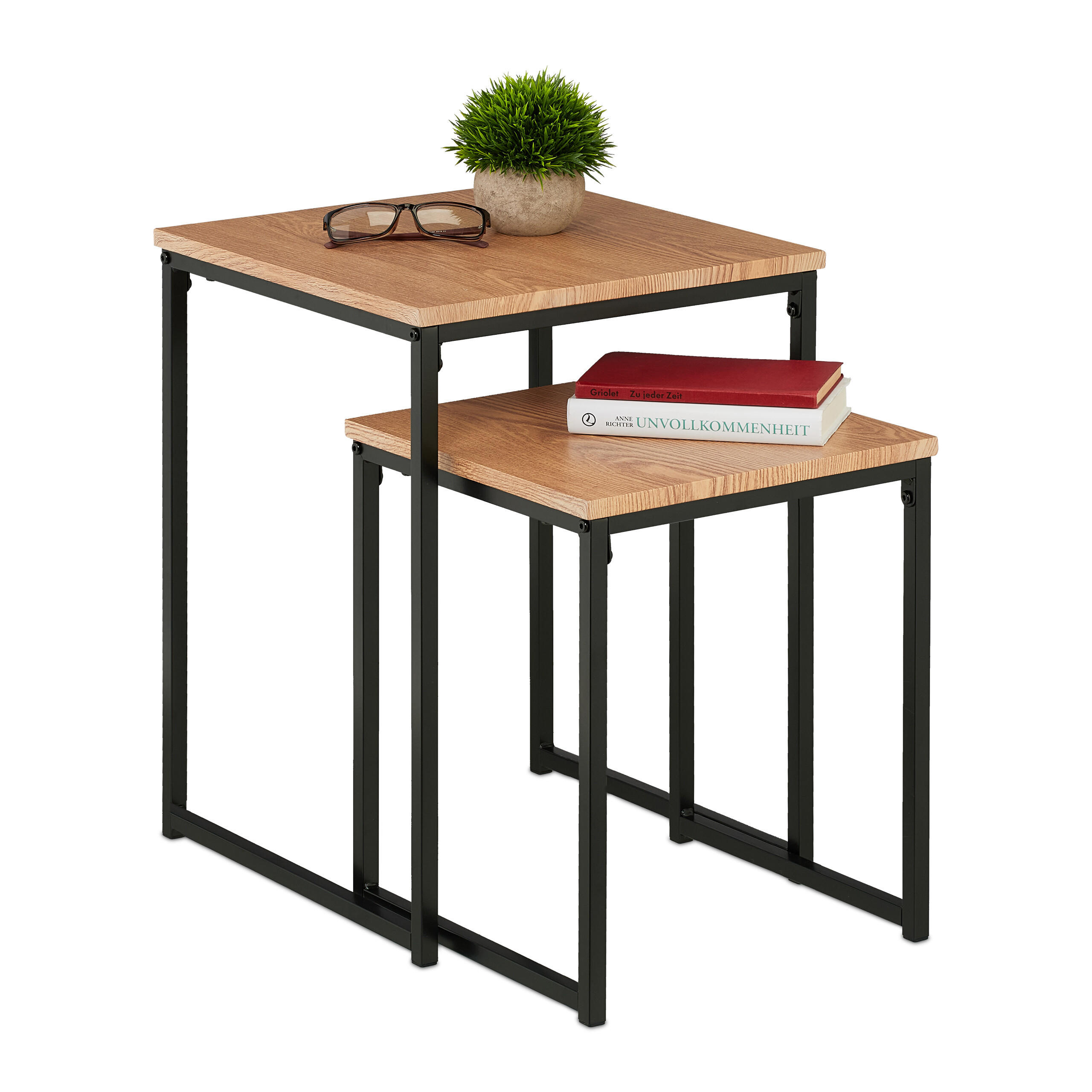 2XBEISTELLTISCH - Sonoma Eiche, Holzwerkstoff/Kunststoff (40/40/54cm) - Relaxdays