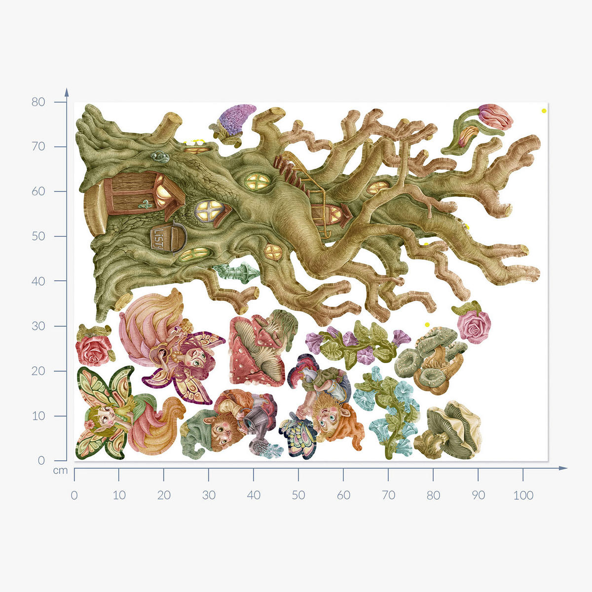 WANDAUFKLEBER 80x106cm - Feenzwerge und ein Haus - Multicolor, Kunststoff (80/106/0.1cm) - Wallfluent