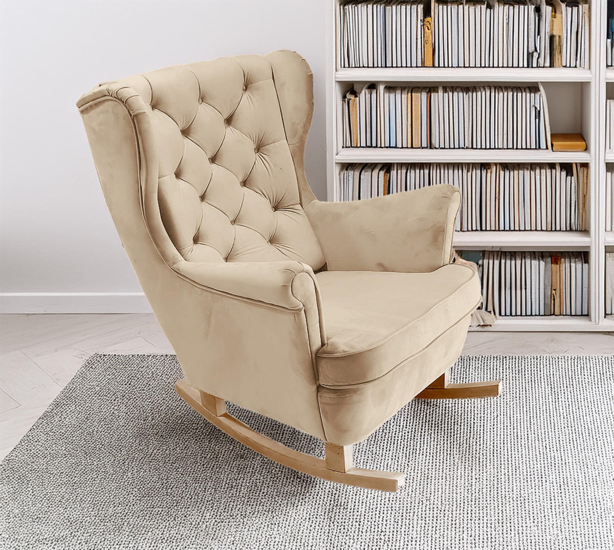 SCHAUKELSESSEL mit gepolstertem Sitz und Armlehnen, 102x81x95 cm, Beige_29801 - Buchefarben/Buche Kolonial, Holz/Textil (81/102/95cm) - DomoHome