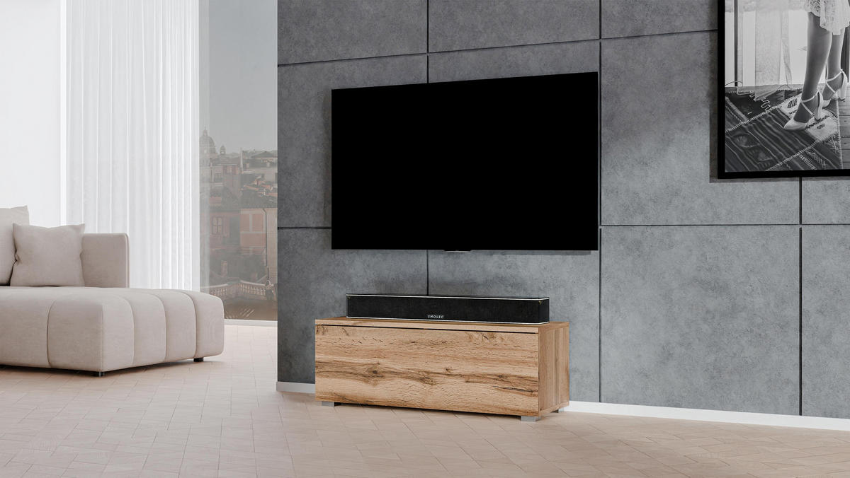 LOWBOARD Loriano 100 Eiche Wotan 100/36,5/32 cm – Hängend und Stehend - Braun, Holzwerkstoff/Kunststoff (100/36.5/32cm) - AX Living