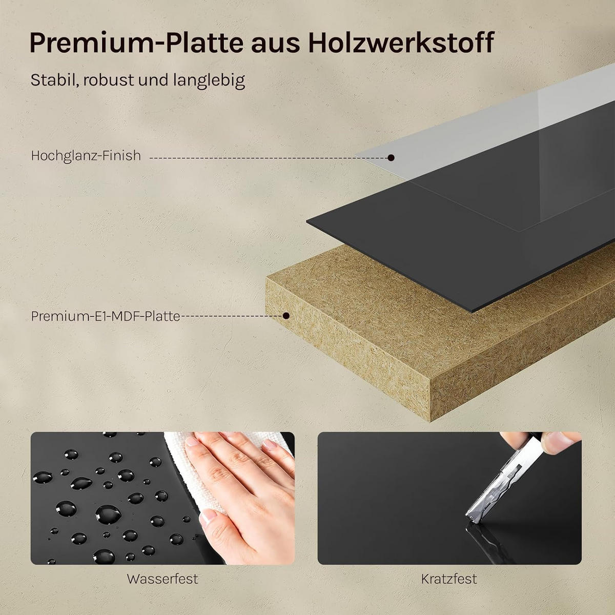 WANDREGAL Freischwebend Schwarz 100B x 22,9L x 3,8H - Schwarz Hochglanz, Holz (100/3.8/22.9cm) - Woltu