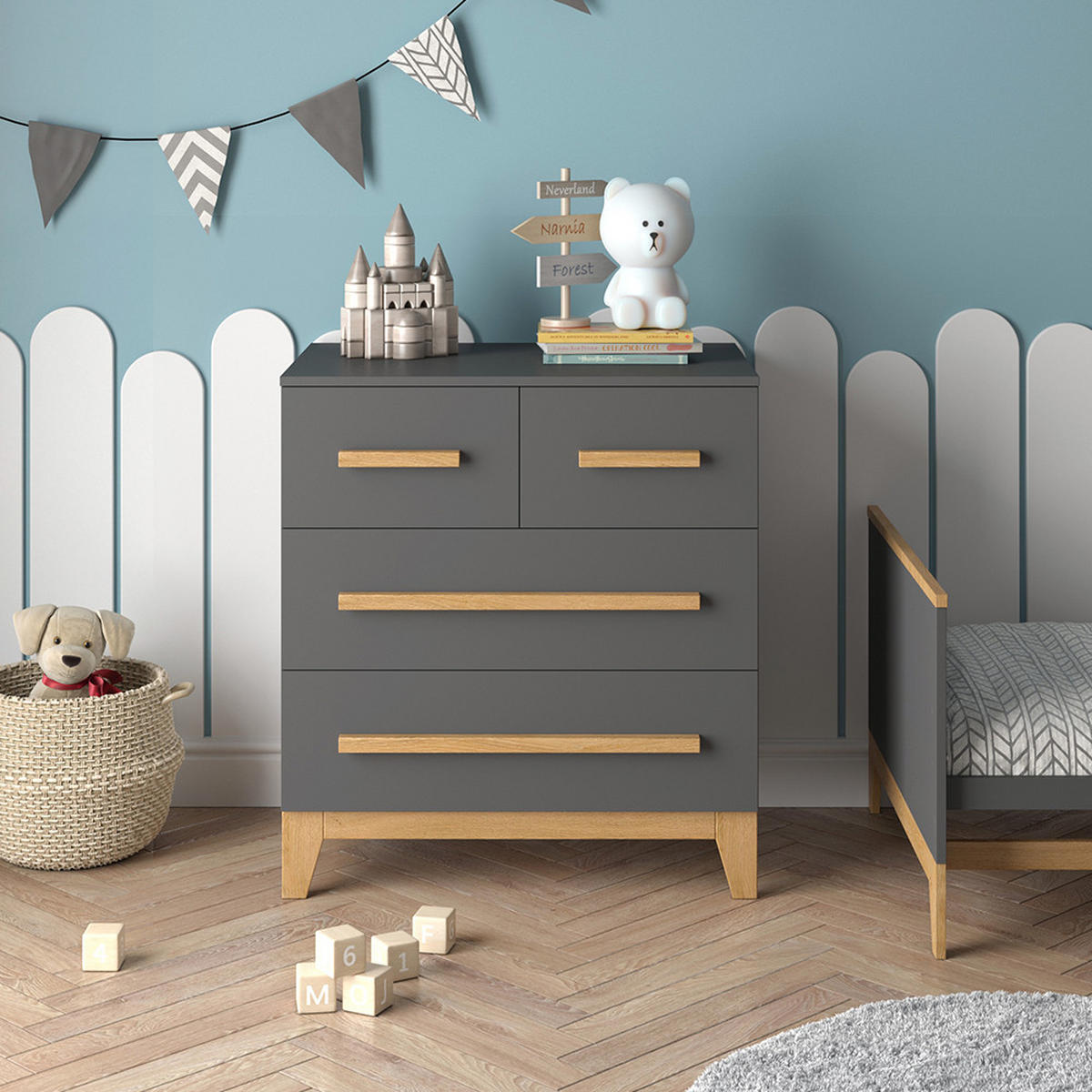 KOMMODE Malia Grau/Eiche 80 x 88 cm mit 4 Schubladen - Eichefarben/Grau, Holzwerkstoff (80/88/53.4cm) - VitaliSpa