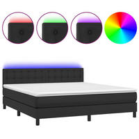 BOXSPRINGBETT MIT MATRATZE & LED SCHWARZ 180X200 CM KUNSTLEDER - Schwarz, Leder/Holz - vidaXL