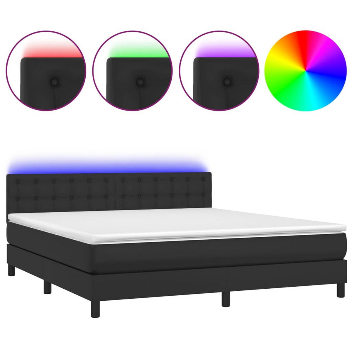 BOXSPRINGBETT MIT MATRATZE & LED SCHWARZ 180X200 CM KUNSTLEDER - Schwarz, Leder/Holz - vidaXL