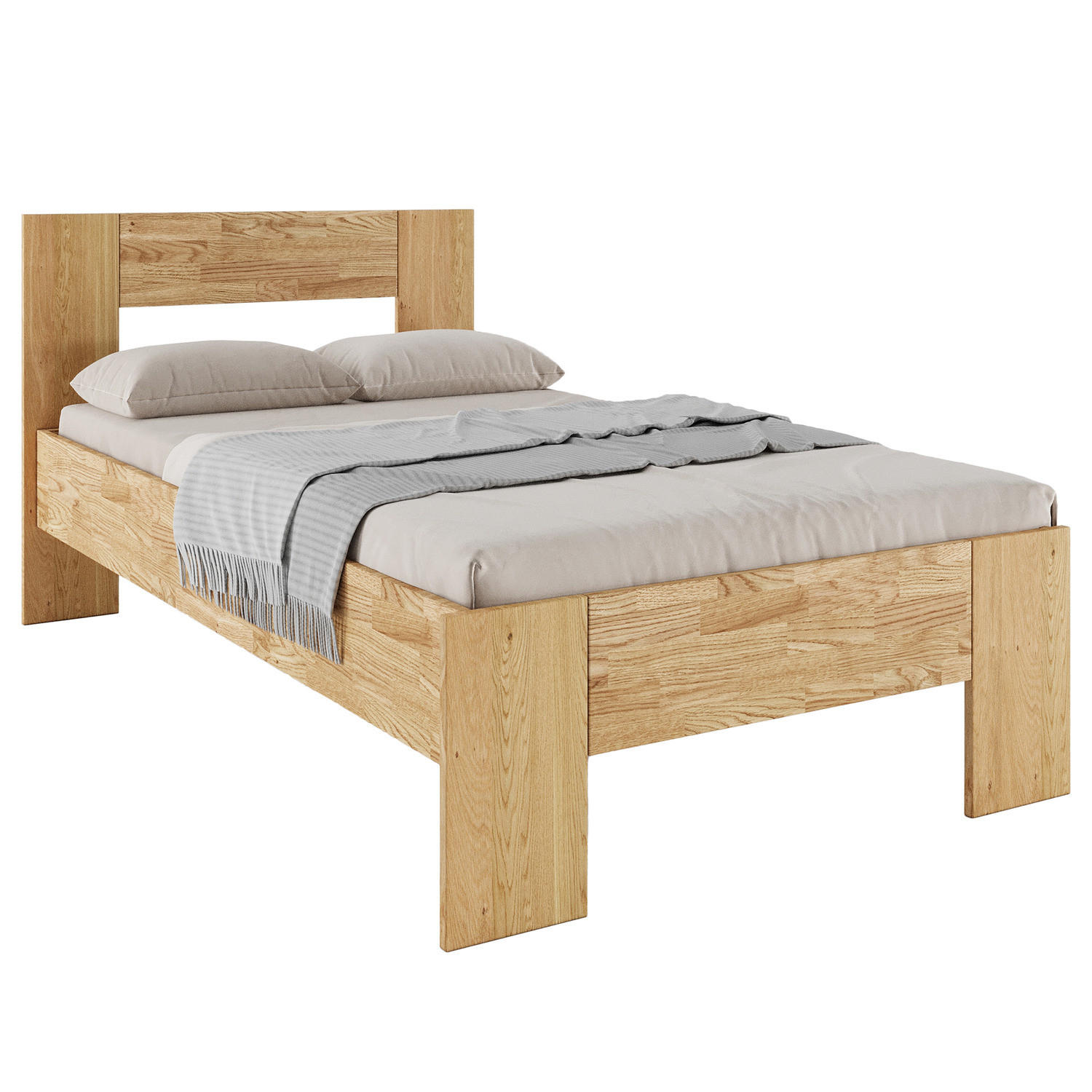 MASSIVHOLZBETT - Wildeiche massiv - Eichefarben, Holz (120/200cm) - home24