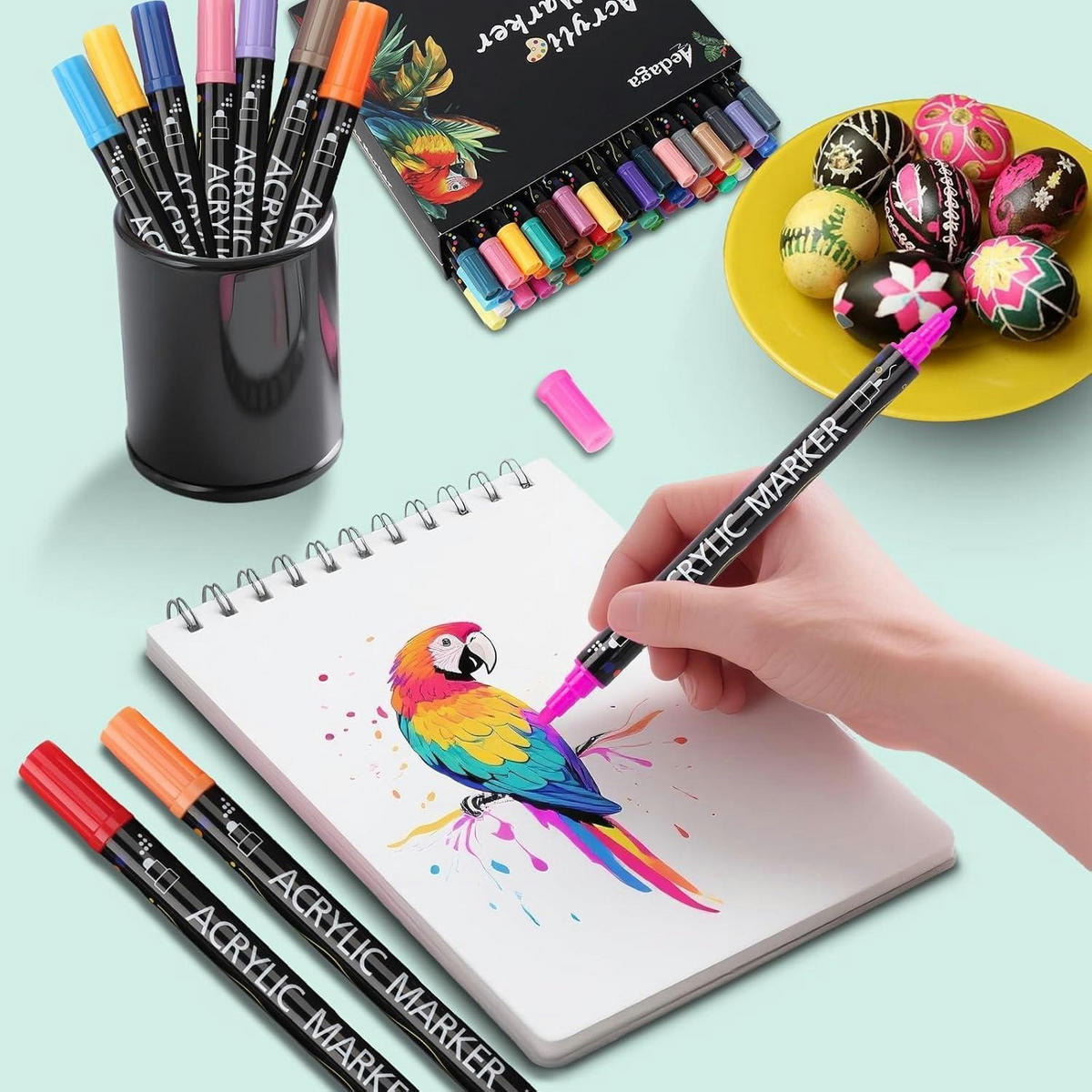 ACRYLSTIFTE Set 48 Farben Doppelspitze Wasserfest - Multicolor, Kunststoff (1/1/16.5cm)