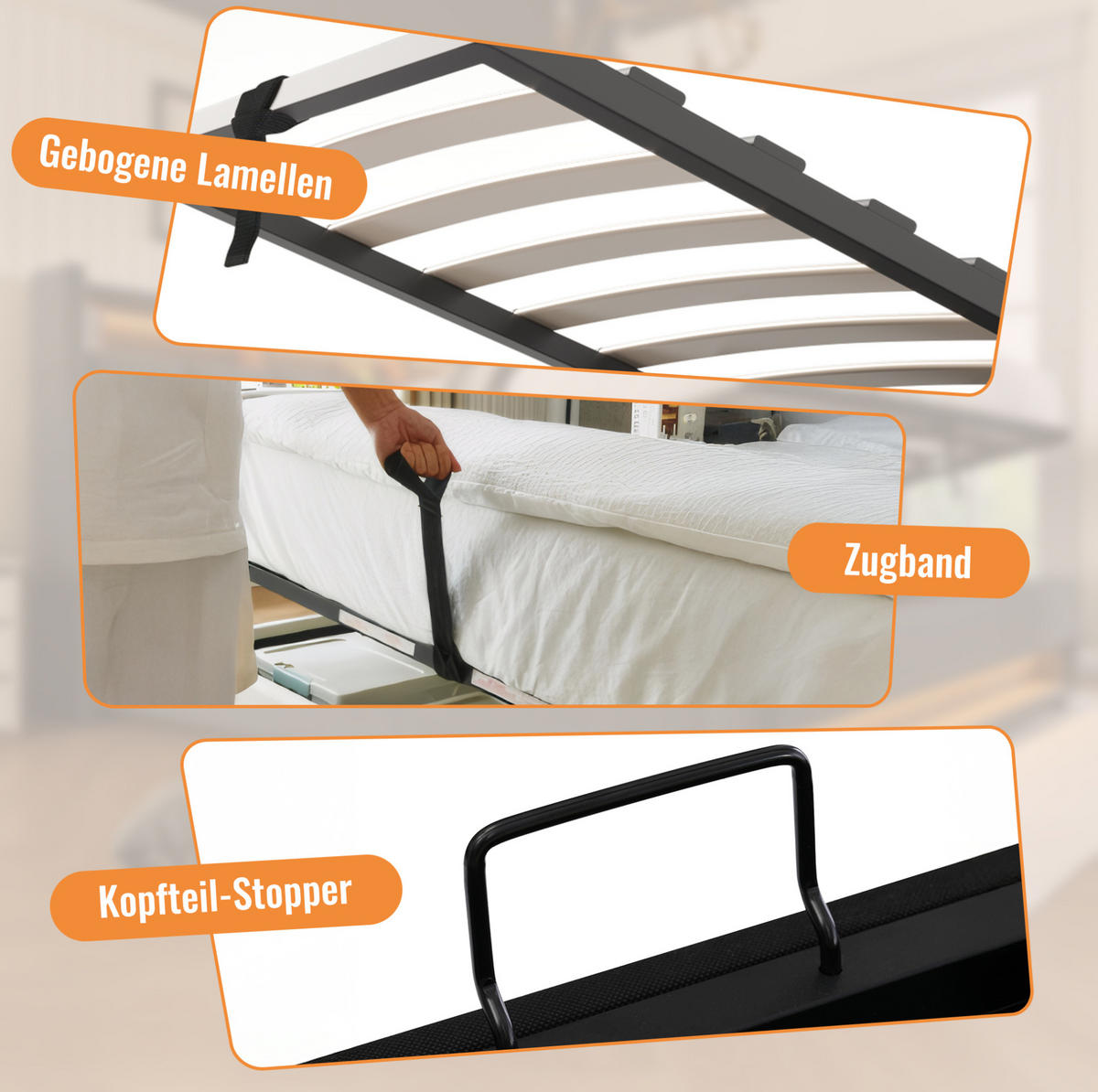 POLSTERBETT 90/200 cm Grau aus Leinen mit Stauraum und USB- und Type-C-Anschlüssen - Grau, Textil (90/200cm) - Flora Grace