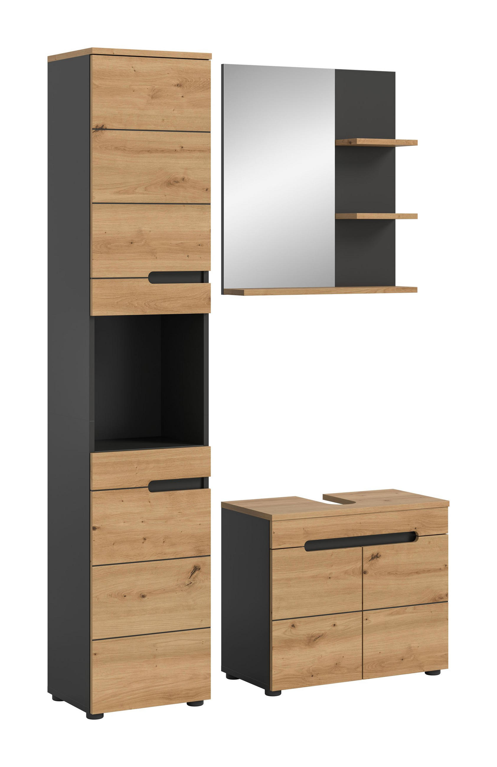 BADMÖBEL Set Canu 3tlg. Bad Kombination (B/H/T: 116x193x34cm) - Eiche Artisan, Holzwerkstoff (116/193/34cm)