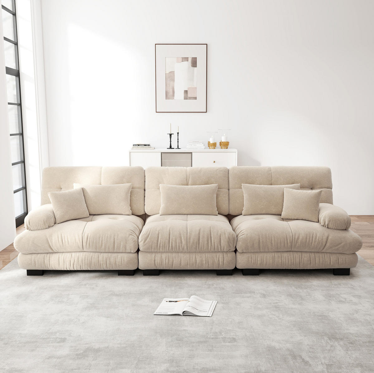 SOFA modular mit Tiefensitz Chenille Light Coffee - Beige, Kunststoff (77/81/313cm) - Meubliv