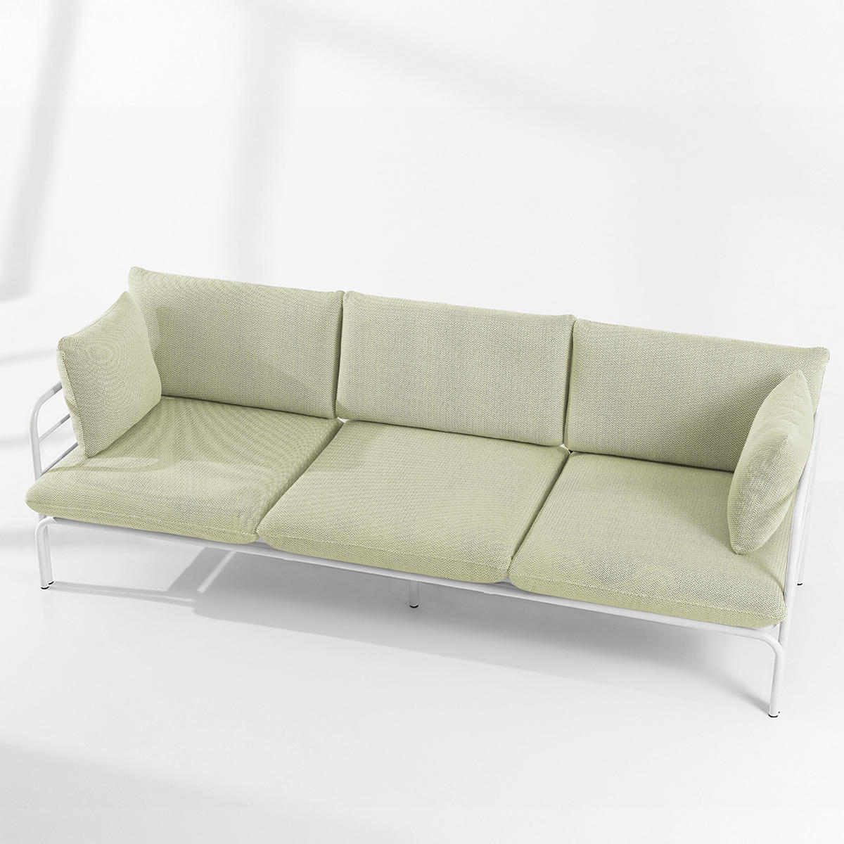 GARTENMÖBELSET RAMBE 4-tlg. 1x Tisch 2x Sessel 1x Sofa 3-Sitzer, mit Auflage, Stahlrahmen, LOFT-STIL, Weiß - Weiß/Hellgrün, Glas/Textil - KONSIMO®