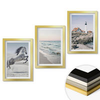 WANDBILDER 3er Set - 20x30 cm Goldrahmen - Pferde, Strand, Leuchtturm, Wellen - Goldfarben, Kunststoff (20/30cm) - ArtPrintCave