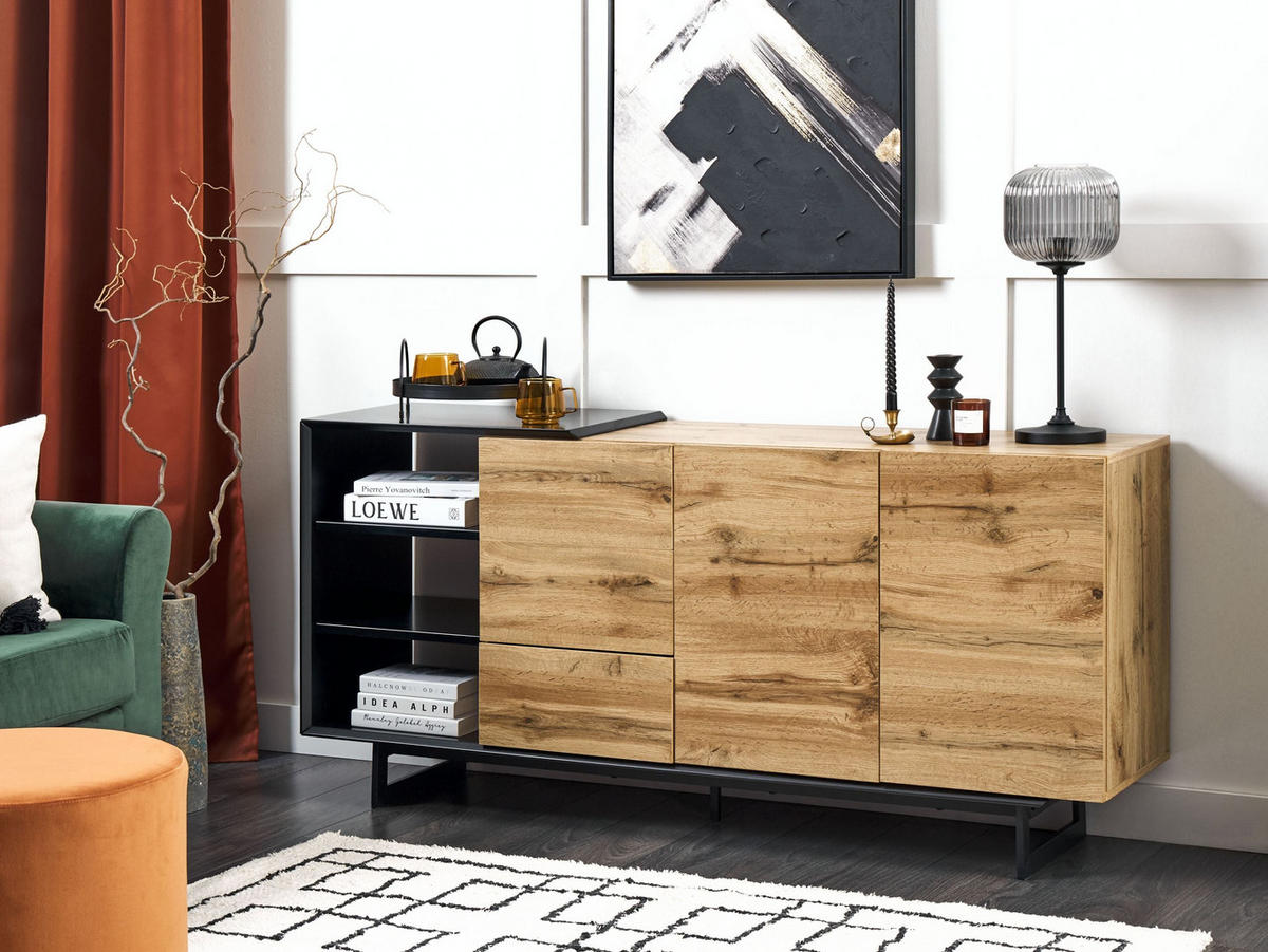 SIDEBOARD se 2 dveřmi Hnědý/Černý Fiora - hnědá, kompozitní dřevo (160/75/40cm) - Beliani