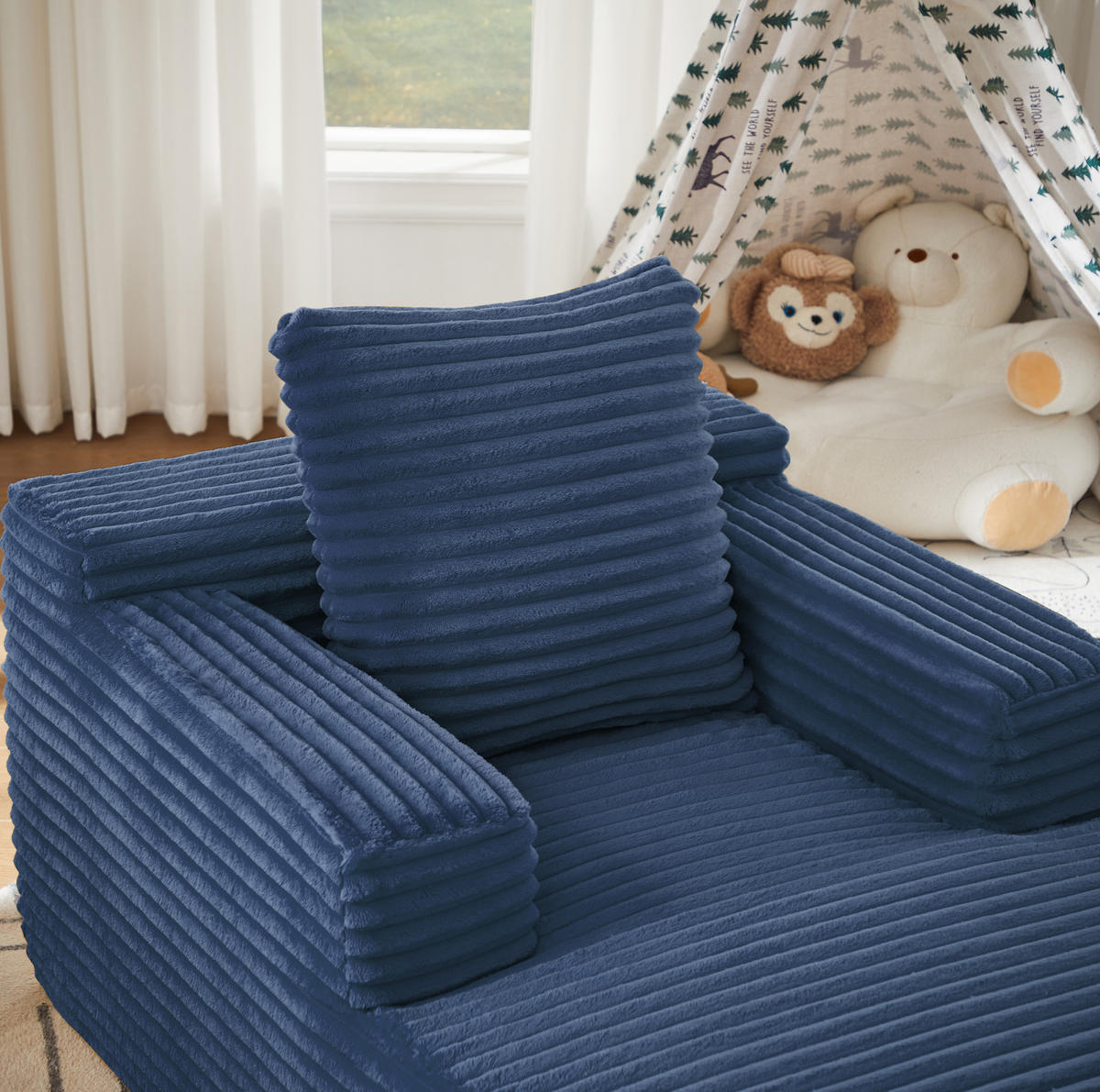 CHAISELONGUE aus Cord Blau ohne Montage - Blau, Kunststoff (81.03/49.78/116.84cm) - Meubliv