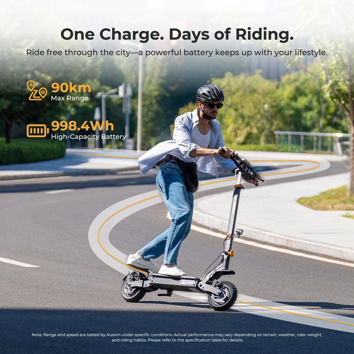 E-SCOOTER Ausom L1 ABE 20.8Ah mit 930W Spitzenleistung, 90 km Reichweite, E-ABS Scheibenbremsen, NFC-Entsperrung, faltbarer Elektroroller mit ShocFr - Grau, Metall (62cm)