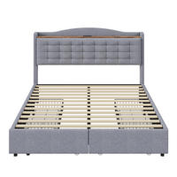 POLSTERBETT 140/200 cm in Grau Leinen mit USB-Ladeanschluss - Grau, Holz/Textil (140/200cm) - KOMHTOM