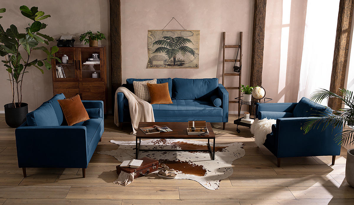 2-SITZER SOFA - Samt - Dunkelblau, Textil (150/80/86cm) - home24