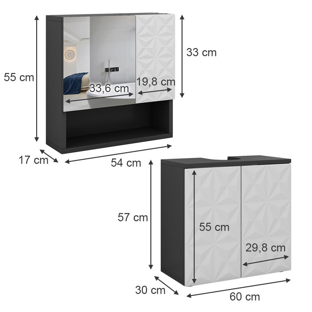 BADMÖBEL-SET Edge Schwarz 2 Teile - Schwarz/Weiß, Holzwerkstoff (60/57/30cm) - Vicco