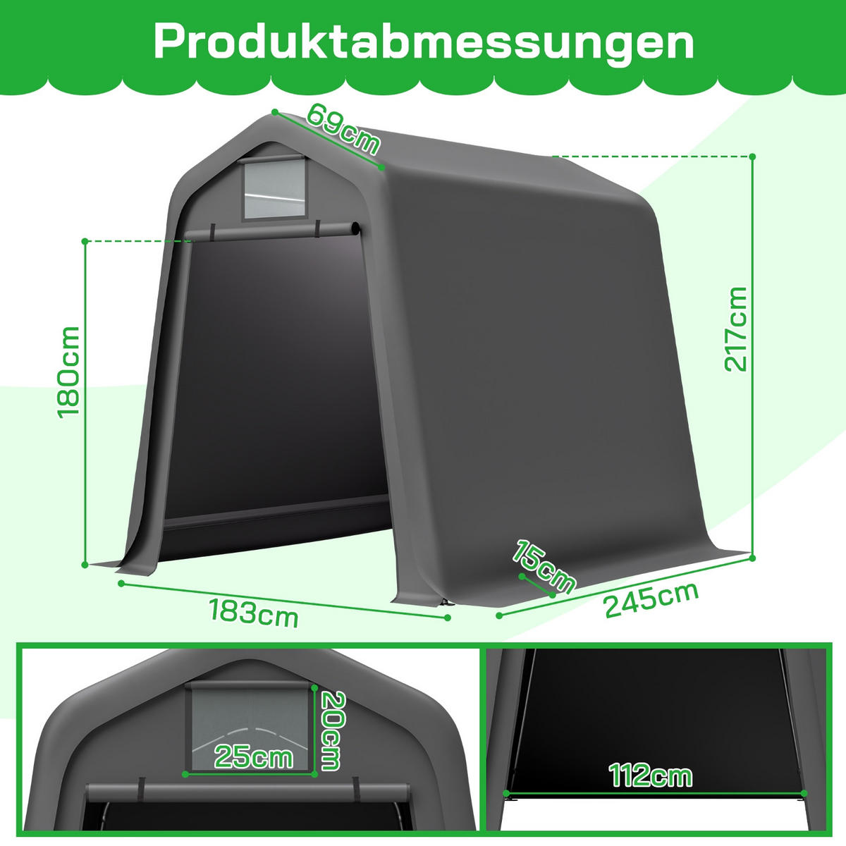 GERÄTEHAUS 245/183/217 cm Grau mit Rollos - Grau, Metall (245/217/183cm) - Oxeza