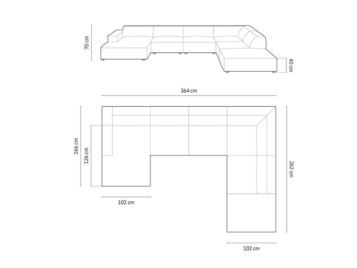 PANORAMASOFA rechts Jodie aus Samt dunkelbeige 7 Sitzplätze - Mokka, Textil (262/70/364cm) - Micadoni