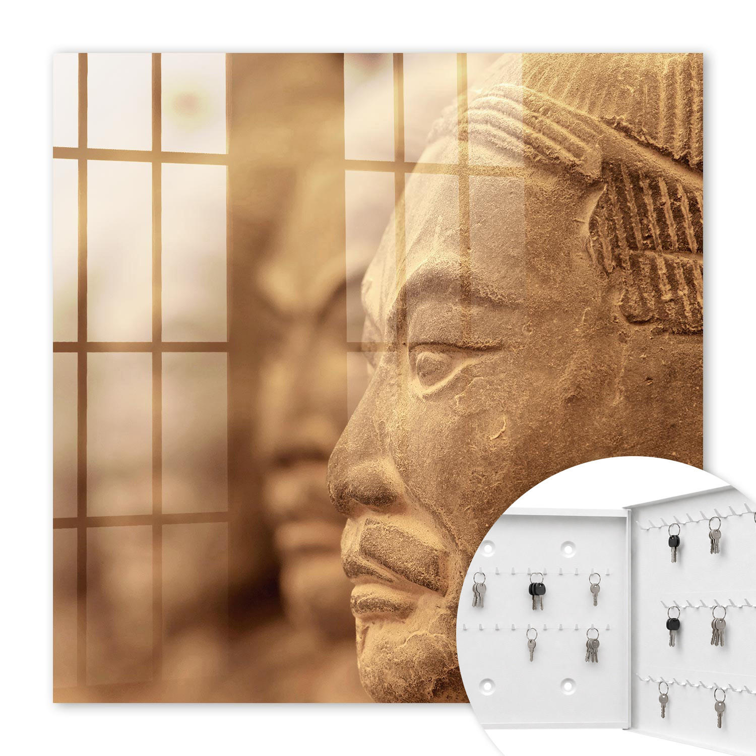 SCHLÜSSELBOX Weiß 30x30 cm – Türöffnung nach rechts - Historische Skulptur - Beige, Metall (30/30/5cm) - TULUP