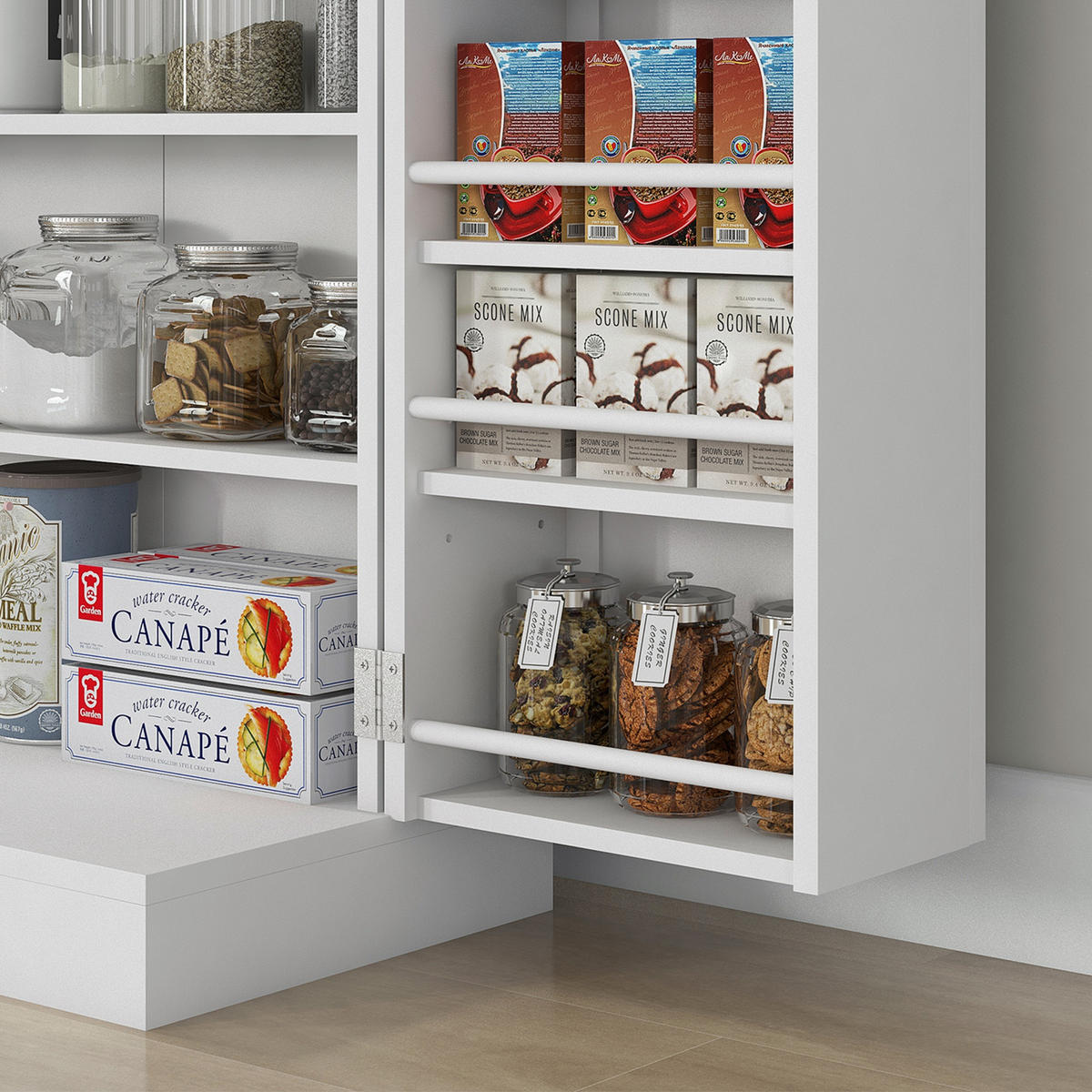MEHRZWECKSCHRANK DE-11082 5 Böden + Türregale mit 12 Fächern Weiß - Weiß, Holzwerkstoff (30/104/60cm) - ComfortXL
