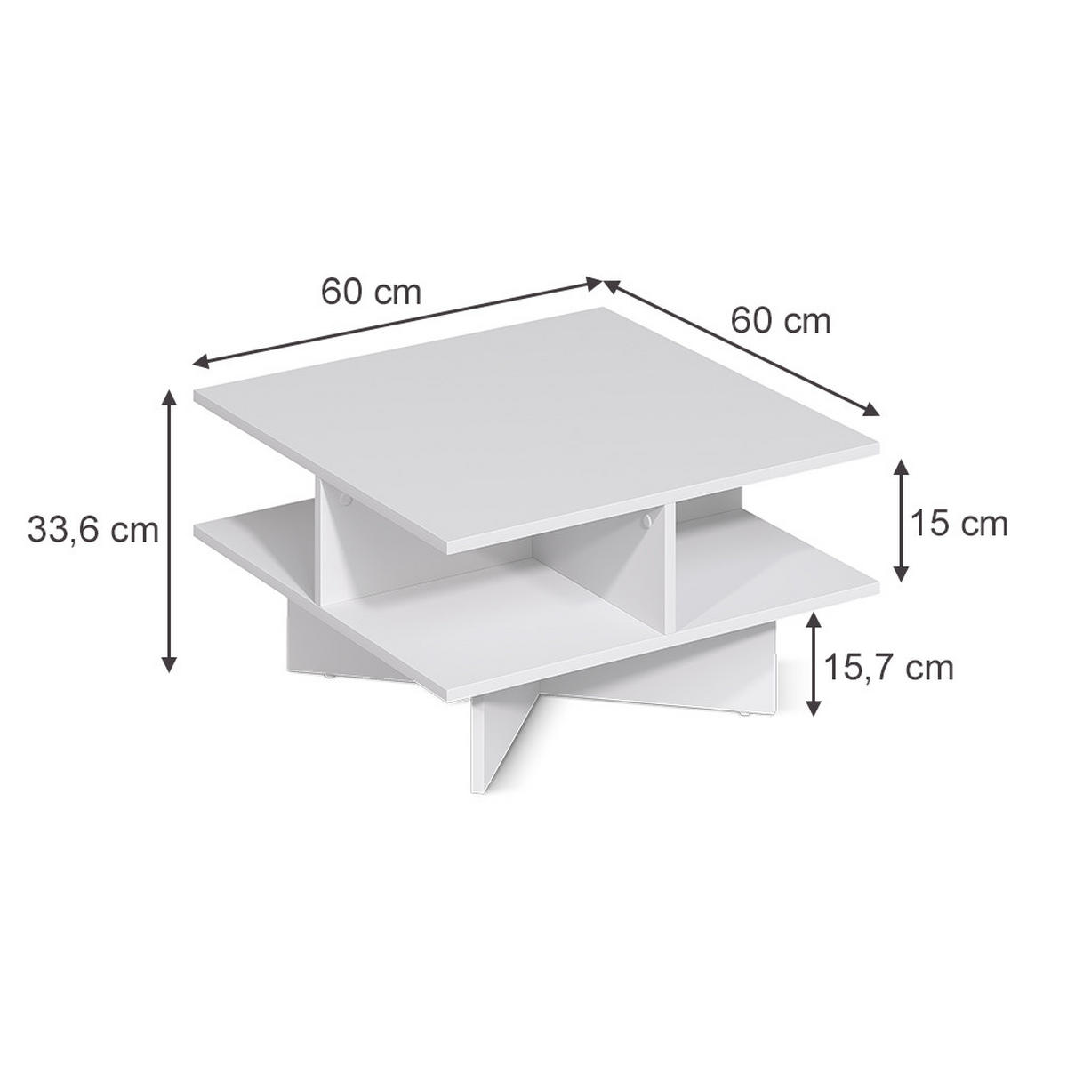 STOLIĆ ZA KAVU S POLICAMA Lorin, Bijela, 60 x 60 + - bijela, drvni materijal (60/60/34cm) - Vicco