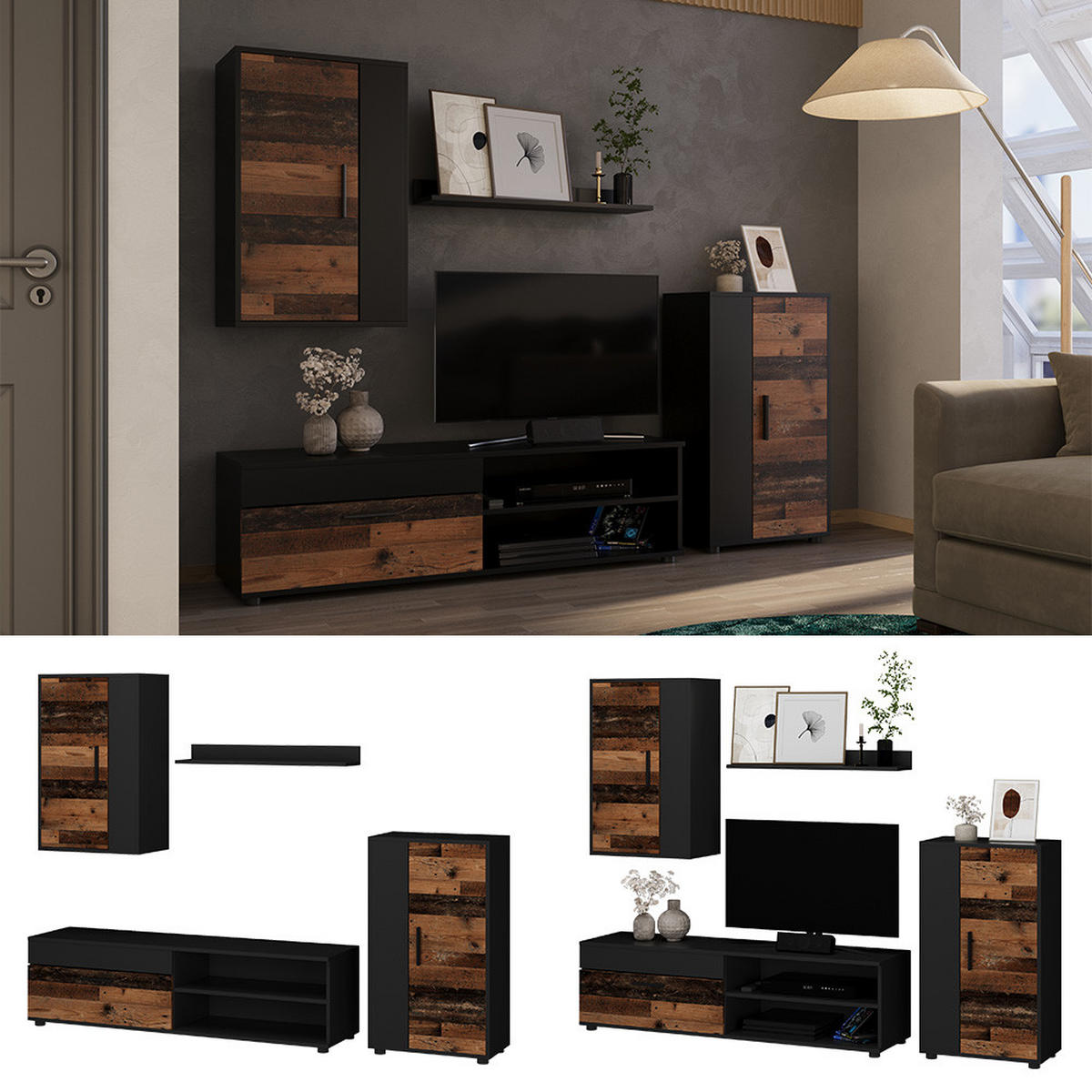 Wildeiche/Anthrazit, Holzwerkstoff (140/38.7/35.2cm) - Vicco