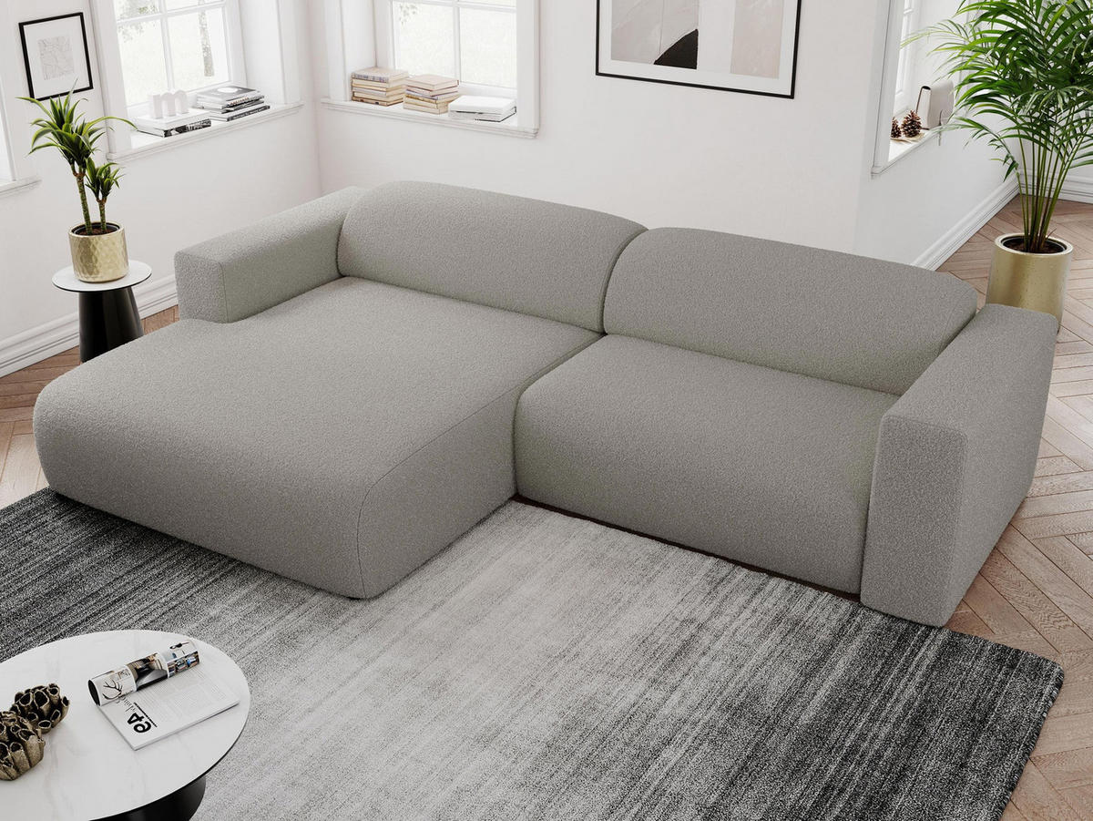 ECKSOFA PASADENA Grau Bouclé - Links Seite - Schwarz/Grau, Kunststoff/Textil (288/180cm) - MKS