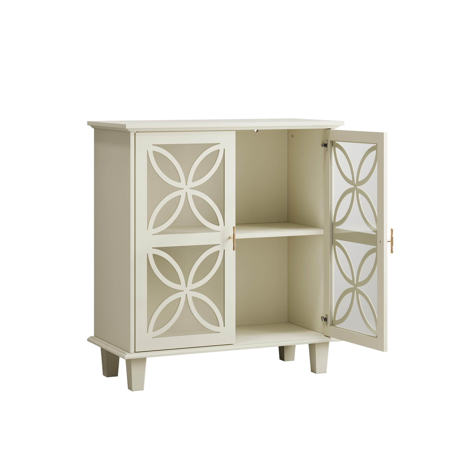 SIDEBOARD 80/38/87 cm creme aus MDF und Holzwerkstoff mit Hartglastüren - Creme, Holzwerkstoff (80/87/38cm) - OKWISH