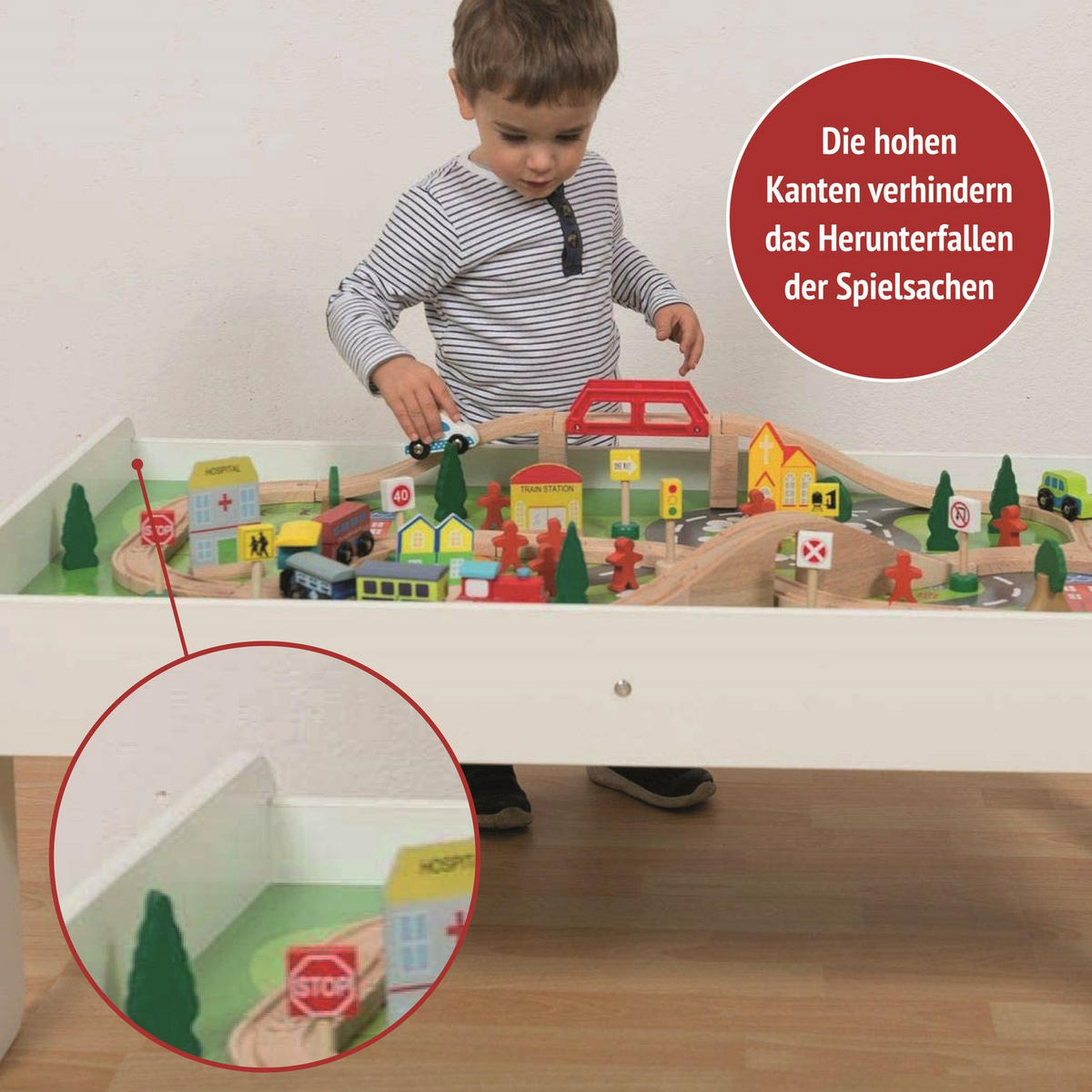 SPIELTISCH mit Holzeisenbahn 90-tlg. - Weiß, Holz (57/98cm) - Coemo