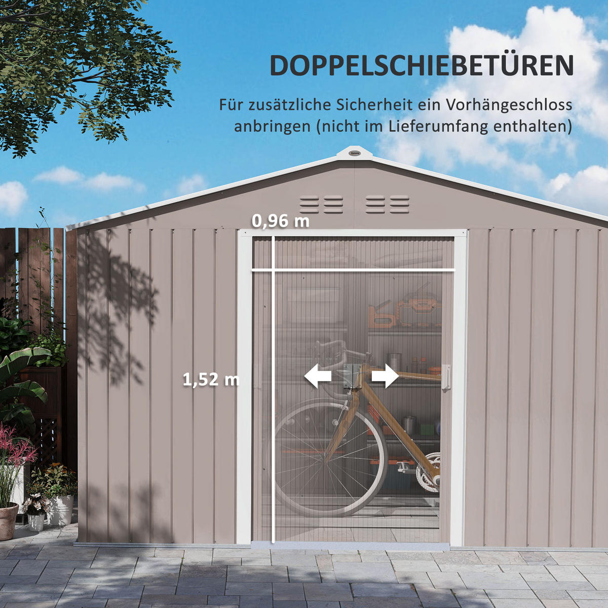 VERZINKTER Stahl Gerätehaus 277x 195x 192cm - Hellgrau, Metall (195/192/277cm) - Outsunny
