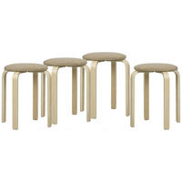 HOCKER 4er Set Holzwerkstoff Polyester Khaki - Naturfarben/Braun, Birkenholz/Holzwerkstoff (40/45/40cm) - HOMCOM