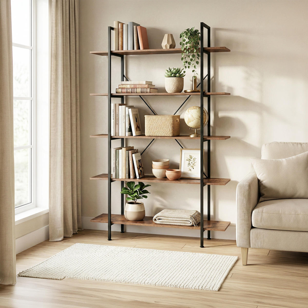 BÜCHERREGAL - Braun, Holzwerkstoff/Metall (33.5/177.5/105cm) - Relaxdays