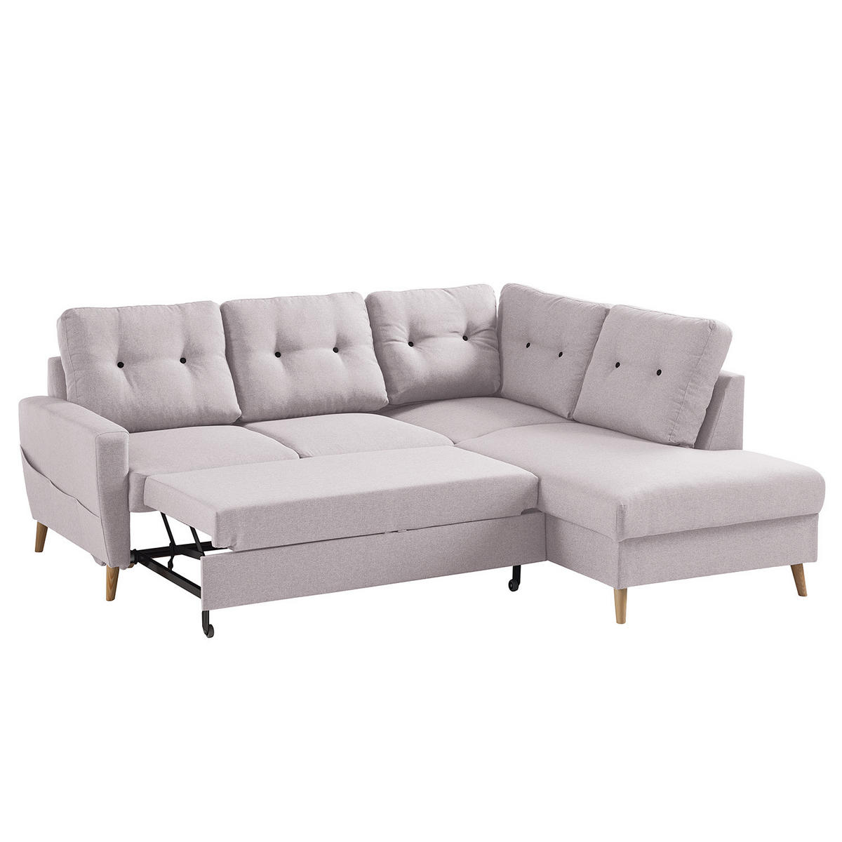 ECKSOFA mit Ottomane - Webstoff - Hellbraun/Hellrosa, Holz/Textil (230/200cm) - home24