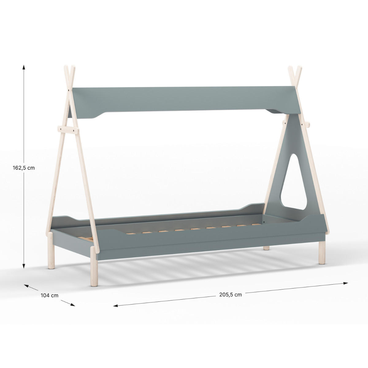 BELEUCHTETE Tipi-Hütte 90x190 cm modulare 104,1/205,6/162,4 cm - Grün, Holz (90/190cm) - Calicosy
