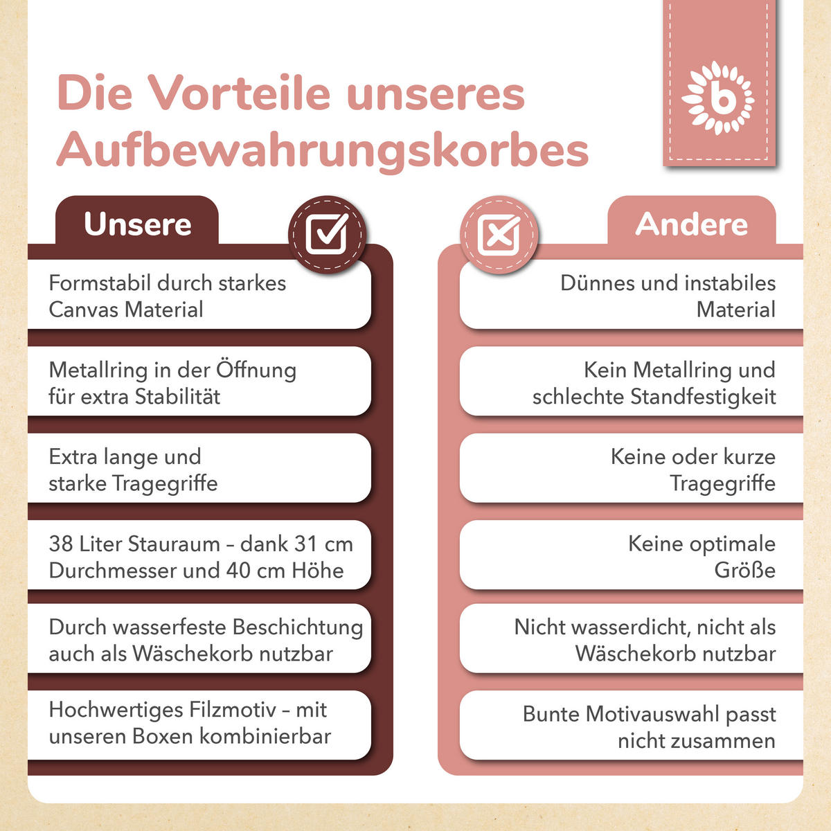 WÄSCHEKORB Spielzeugkorb Reh - Beige, Textil (31/31cm) - Bieco Spielwaren