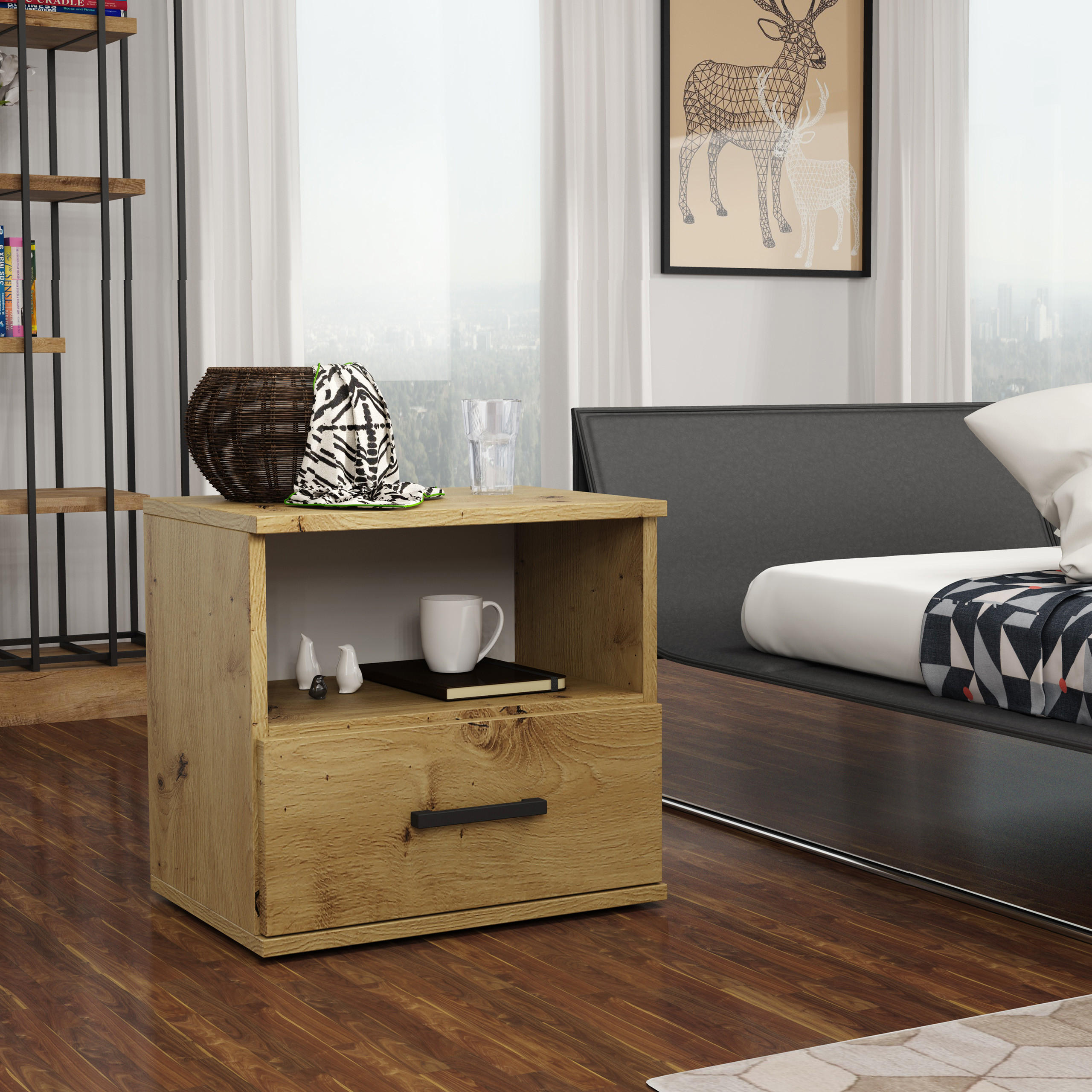 NACHTTISCH NOCTA 48/50/35 cm Eiche Artisan - Eiche Artisan, Holzwerkstoff (48/50/35cm) - MASSENO