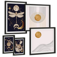 BILDER SET 5er Set - 50x50 cm & 20x30 cm & 40x60 cm Schwarzer Rahmen - Naturmotive mit dem Mond - Schwarz, Kunststoff (40/60cm) - TULUP