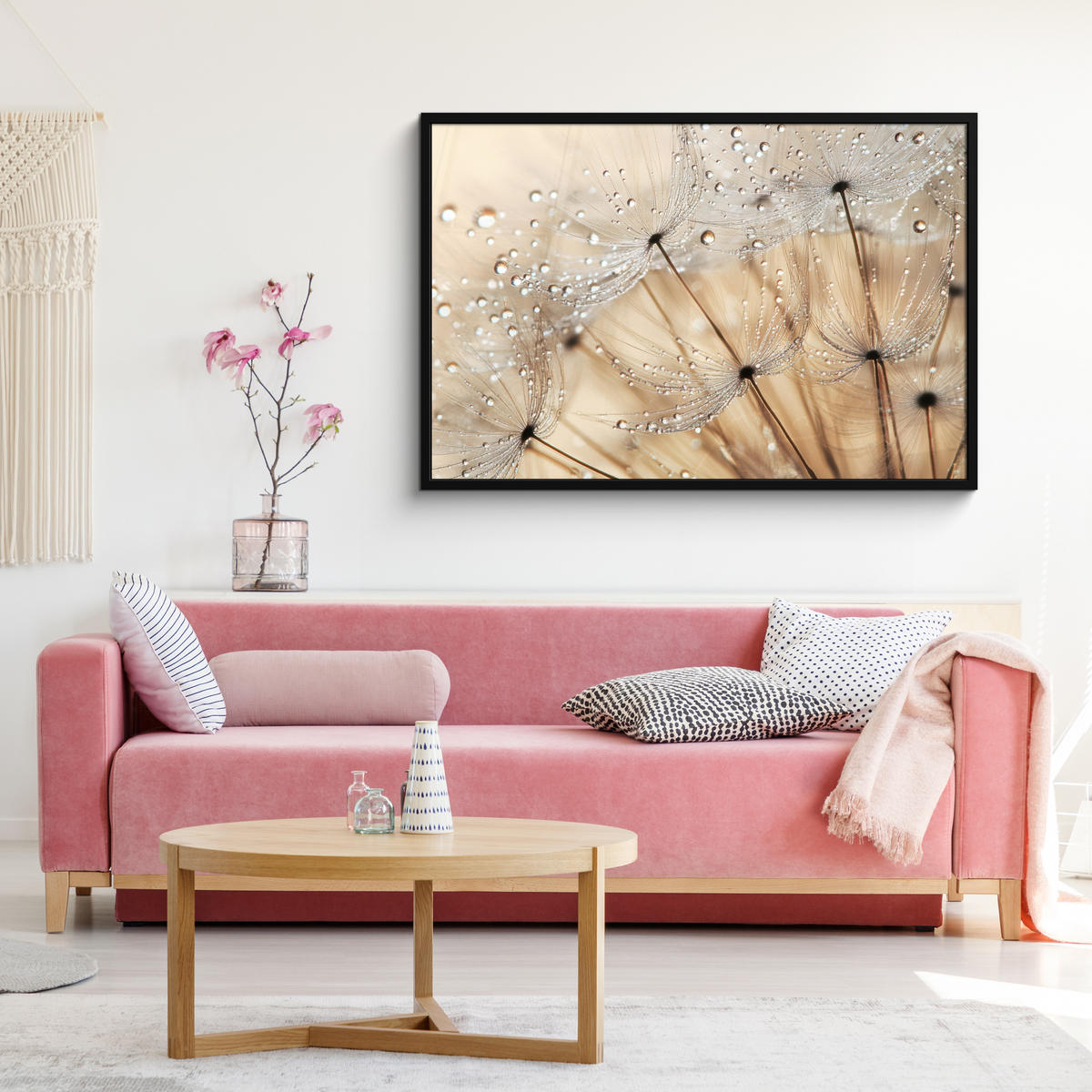 POSTER MIT RAHMEN Löwenzahn - Abstrakt - Natur - Beige 120x80 cm - Braun, Papier (120/80cm) - MuchoWow
