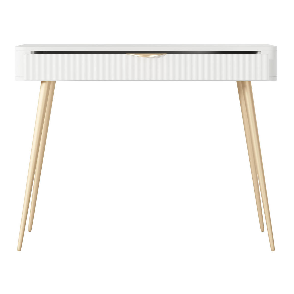 KONSOLENTISCH Vespasia 1S Beige 100,2/78/38 cm – Geriffelte Fronten - Goldfarben/Weiß, Holzwerkstoff/Metall (38/100.2/78cm) - AX Living