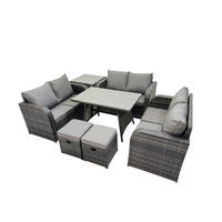 GARTENMÖBELSET mit ESSTISCH,SOFA Polyrattan 8-Sitzer - Dunkelgrau/Grau, Glas/Kunststoff - Fimous
