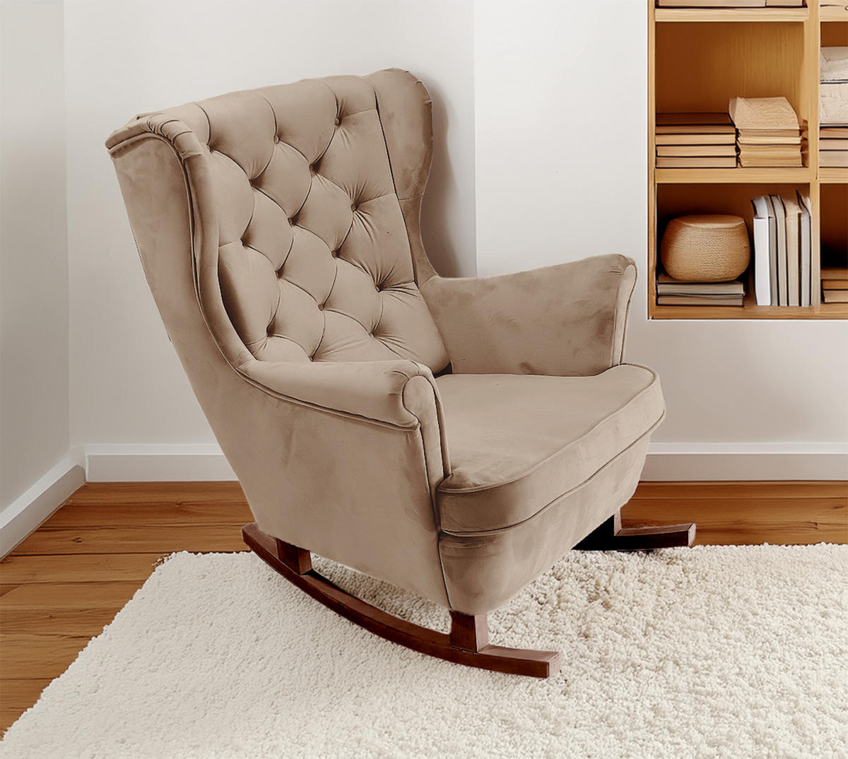 SCHAUKELSESSEL mit gepolstertem Sitz und Armlehnen, 102x81x95 cm, Cappuccino_29810 - Fango/Braun, Holz/Textil (81/102/95cm) - DomoHome