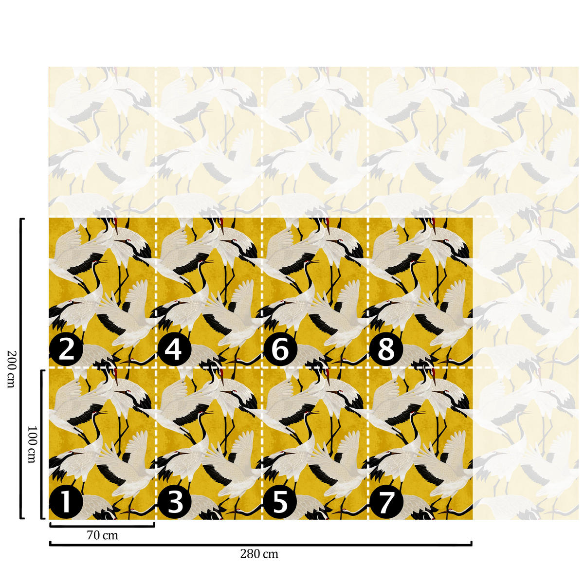 TAPETE Reiher aus echtem Papier, 200x280cm, 8 Bögen - Goldfarben, Papier (200/280cm) - WALLPAPERS4BEGINNERS