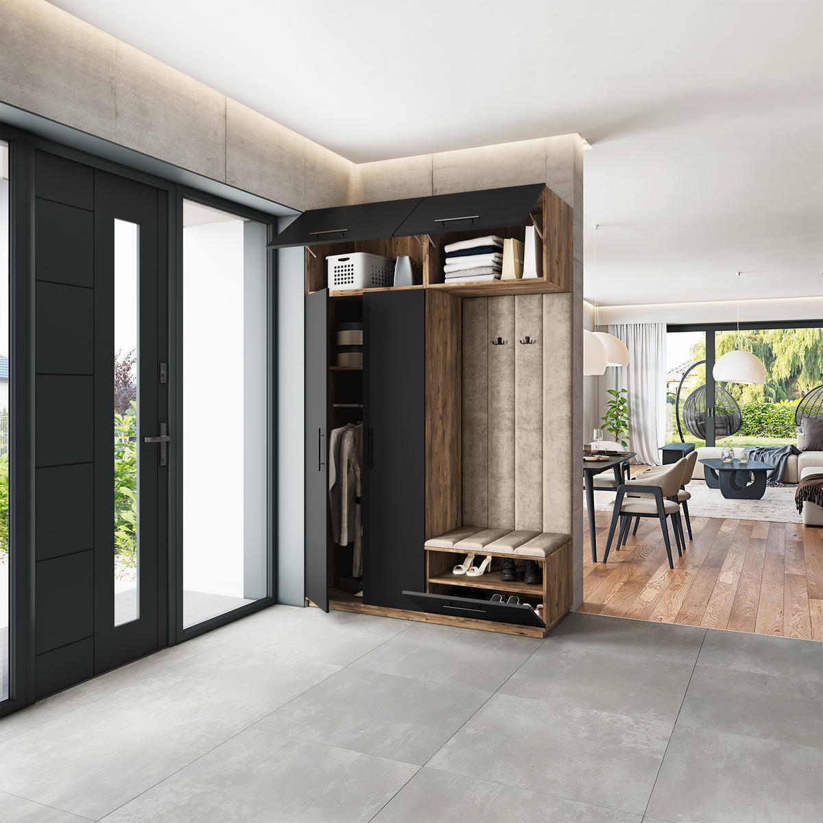 GARDEROBENSCHRANK REMA 150/240/60 cm Modern Eichefarben - Eichefarben/Schwarz, Holzwerkstoff (150/240/60cm) - MASSENO