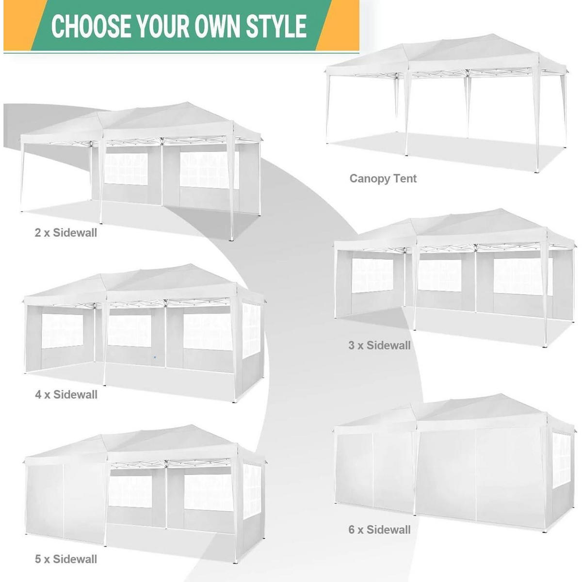 POP-UP Faltpavillon 3 x 6 m weiß mit 6 Seitenteilen - Weiß, Textil (300/274/600cm)