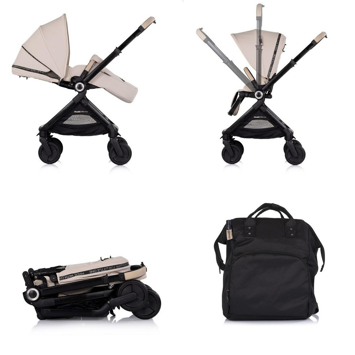 KINDERWAGEN Elite 3 in 1 Elite beige next GEN Babyschale Babywanne Tasche - Beige, Metall (69/49/112cm) - Chipolino