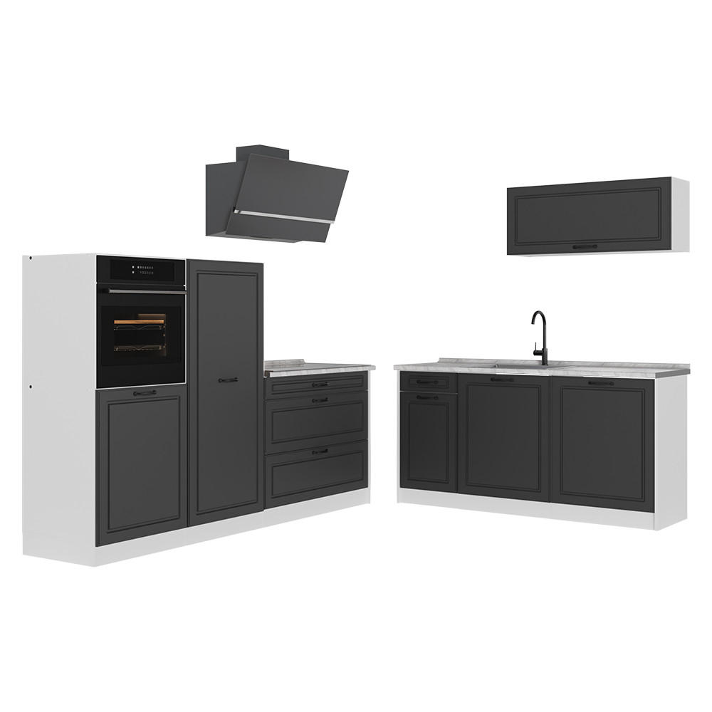 Vicco Küchenzeile Anthrazit, Weiß 220x143x60 cm