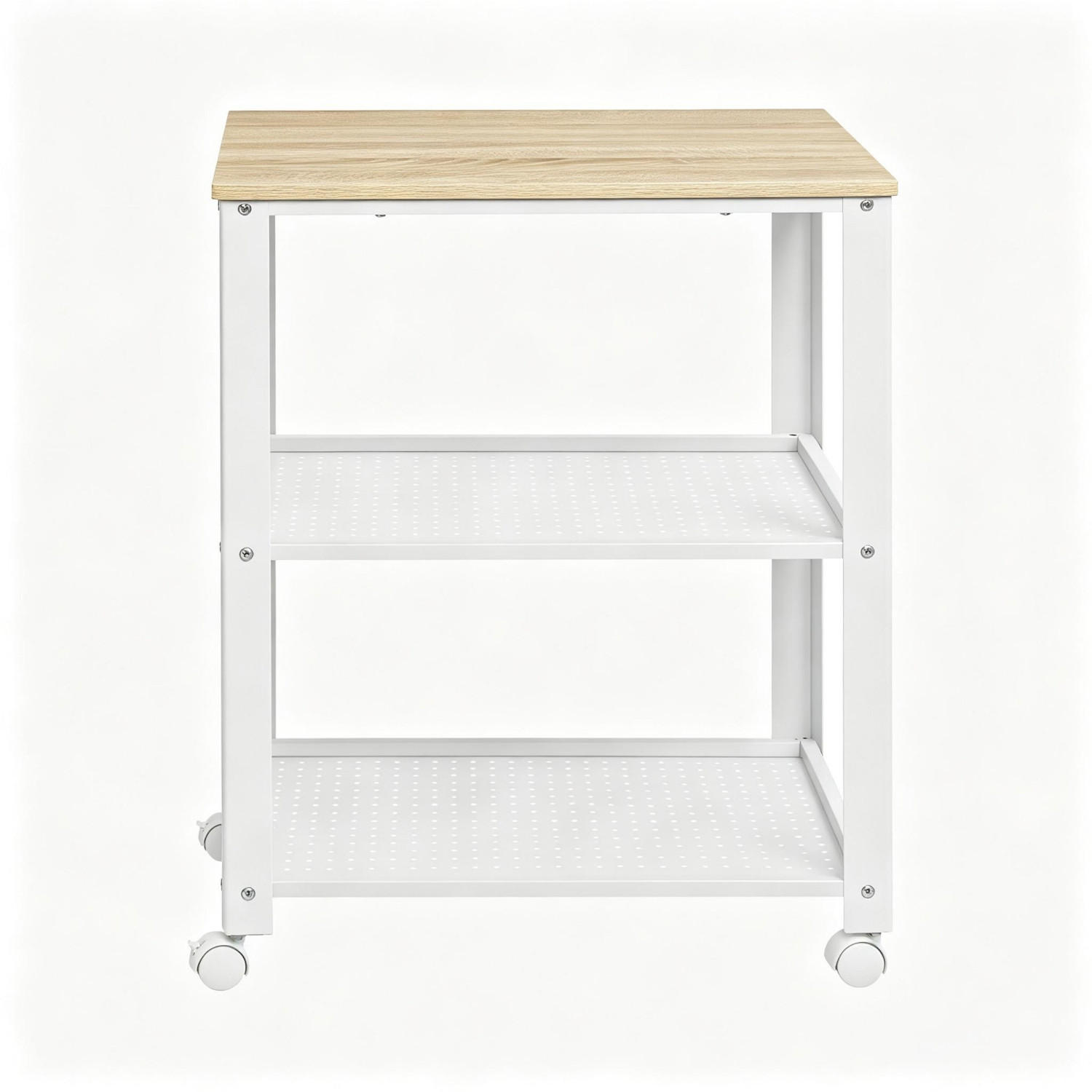 KÜCHENWAGEN 3 ETAGEN, Metall Und Holz, Weiß-Helle Eiche, Kompakter Küchenhelfer - Weiß, Holzwerkstoff (40/76/60cm) - Rolipo