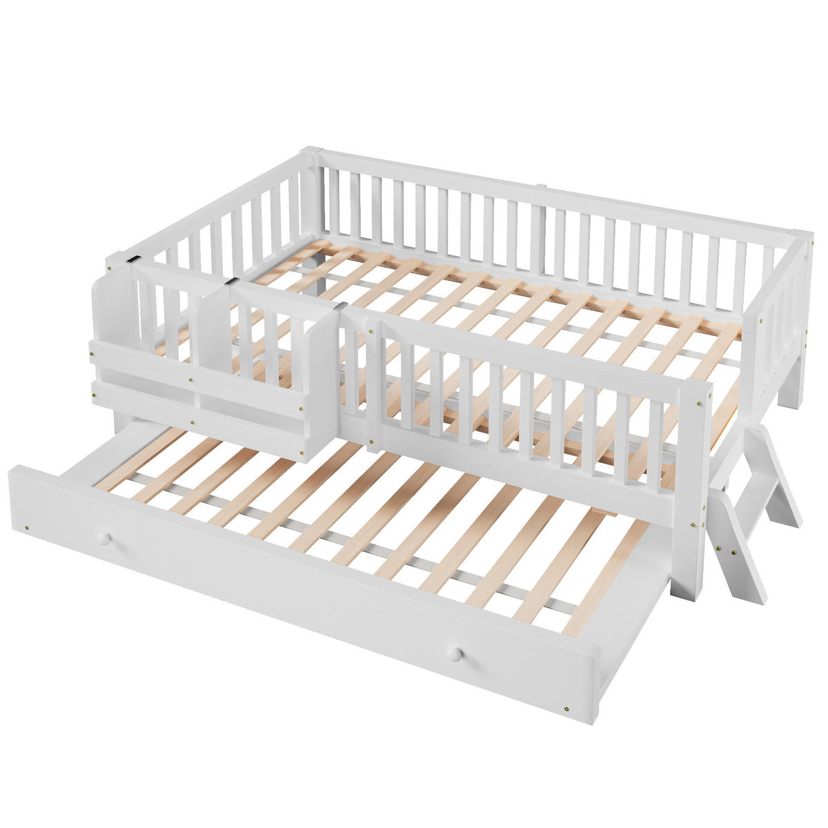 KINDERBETT 90/200 cm in Weiß mit Ausziehbett und Rausfallschutz im skandinavischen Design - Weiß, Holzwerkstoff (90/200cm) - STILVORA