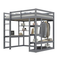 HOCHBETT 140/200 cm Grau mit Schreibtisch und Stauraum aus Massivholz - Grau, Holz (140/200cm) - Flora Grace